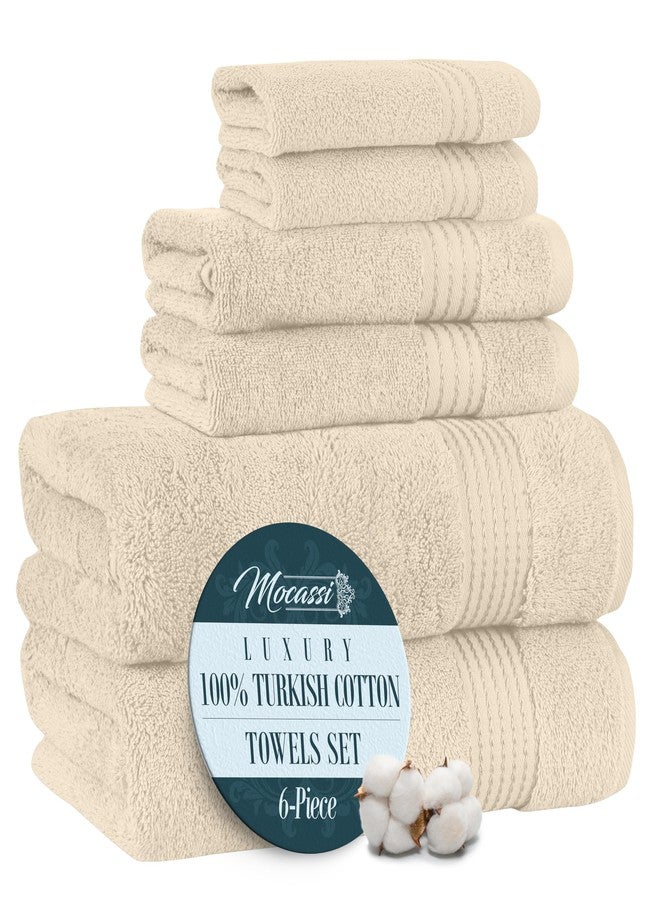 Mocassi Luxury 100% Turkish Cotton 6-Piece Towel Set - Ultra Soft, Quick Dry Highly Absorbent Premium Spa Hotel Quality Bath Towels, Includes 2 Bath Towels, 2 Hand Towels and 2 Washcloths, Ivory - Image 1